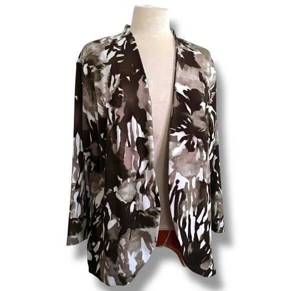 Chicos Easywear Womens Cardigan Jacket Sz 3 XL Gray Brown Watercolor Slinky Knit - Picture 4 of 6